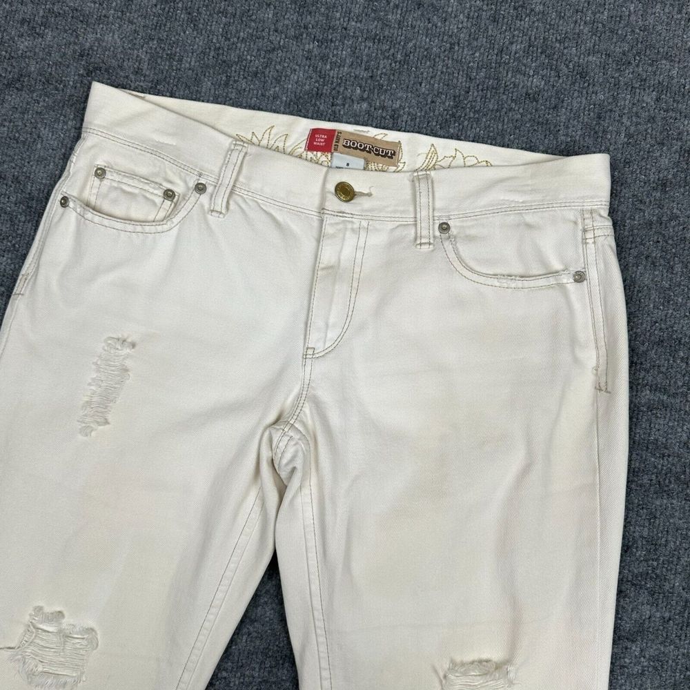 VTG Old Navy Jeans Womens 8 Ivory Denim Embroidered Y2K Ultra Low Waist Bootcut - Picture 6 of 15